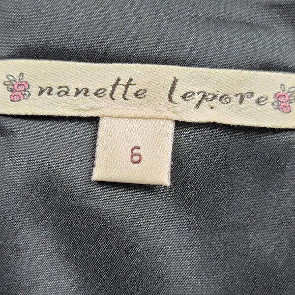 Nanette Lepore Black White Plaid Eyelet Skirt Lined Stretch Zip/Slit Back Size 6 - Picture 5 of 7